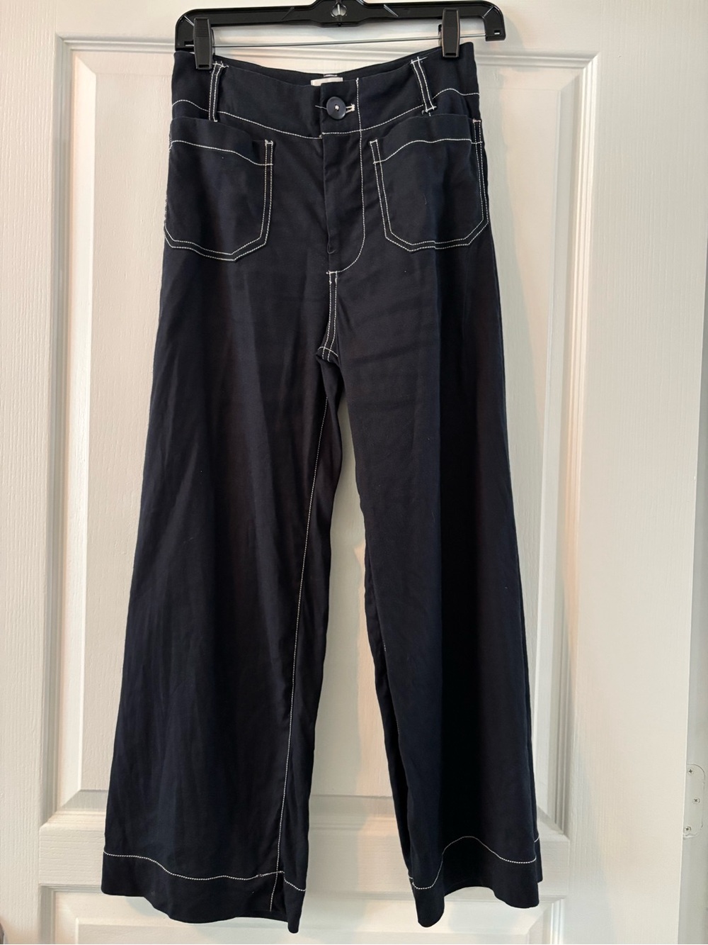 Colette Contrast-Stitch Linen Crop Wide-Leg Pants by Maeve - Anthropologie S25